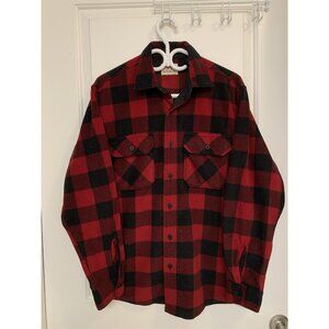 Wrangler Authentics Button-Up Shirt Men's Medium Red Black Buffalo Plaid Fleece